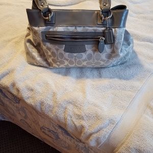 Coach Silver Canvas Satchel with silver hardware